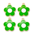 Set of four green alloy flower charms with white center for DIY jewelry making - Green