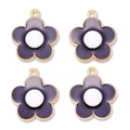 Set of four purple enamel flower charms in gold alloy for DIY jewelry and hair accessories - Black