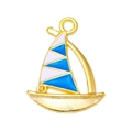 Kleurrijke emaille zeilboot hanger met gouden frame voor DIY sieraden en sleutelhangers - Blauw