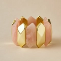 Bracelet extensible moderne avec segments hexagonaux en résine rose et métal doré - AB0038-2