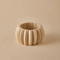 Close-up of beige resin elastic bracelet with smooth rectangular geometric beads - Beige Brown (AB0063-9)