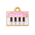 Pink and white enamel piano pendant with gold finish for DIY jewelry and keychains - Pink