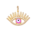 Detail of gold alloy Evil Eye pendant with pink bead and eyelash accents for DIY jewelry - Pink
