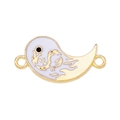 Macro detail of bird-shaped Yin Yang dragon pendant with white enamel and gold accents - White-KC Gold