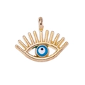 Detailed macro view of golden evil eye charm with blue bead for jewelry making - Blue