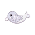 Close-up of white enamel dragon charm with dual metal loops for jewelry making - White-Silver Plated