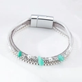 Bracelet multicouche style bohème en cuir PU avec fermoir magnétique et turquoise - Style de Ton Turquoise Multicouche (SZ00225)