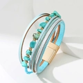 Bracelet bohème multicouche bleu clair en cuir avec fermoir magnétique et perles turquoise - Style Turquoise Multicouche (SZ00310-5)