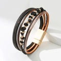 Bracelet bohème multicouche en cuir noir avec cordons tressés et fermoir magnétique doré - Style Magnétique Doré Multicouche (SZ00310-1)