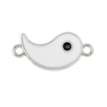 Close-up of Yin Yang style white enamel drip charm with dual silver connector loops - White (Silver Base)