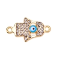 Golden Hamsa Hand charm with crystal rhinestones and blue Evil Eye for jewelry making - Blue