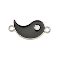 Detailed macro view of black enamel Yin Yang connector charm with silver metal base - Black (Silver Base)