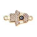 Golden Hamsa Hand charm with Evil Eye detail and crystals for DIY jewelry making - Black