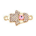 Golden Hamsa hand charm with blue evil eye and sparkling crystals for DIY jewelry making - Pink