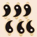 Set of six gold-plated Yin Yang teardrop charms with black enamel finish for DIY jewelry - Black-KC Gold