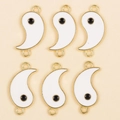 Set of 6 white Yin Yang fish charms with gold trim for DIY jewelry making - White-KC Gold
