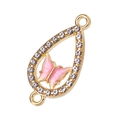 Colgante mariposa esmalte rosa con diamantes y conectores de joyería acabado dorado DIY - Rosa