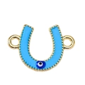 U-shaped evil eye pendant connector in gold finish with blue enamel for DIY jewelry - Blue