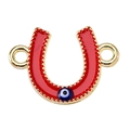 U-shaped evil eye jewelry connector with red enamel and gold finish for DIY crafts - Red