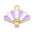 Charming fan-shaped pendant with purple and white enamel in gold plating for DIY jewelry - Purple