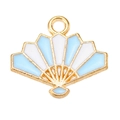 Detailed macro view of a gold-plated fan charm with white and blue enamel stripes - Blue