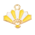 Macro detail of fan-shaped pendant with gold edges and yellow white enamel inlay - Yellow