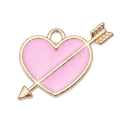Detailed view of pink heart and gold arrow alloy charm for DIY jewelry making - Pink