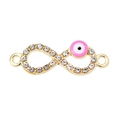 Unendlich-Symbol Verbinder mit rosa Auge und Kristallen in Gold für DIY Schmuck - Rosa