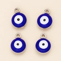 Dettaglio di quattro ciondoli malocchio blu con asole in lega per gioielli fai-da-te - Blu Reale/Tono Argento