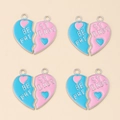Macro view of four pairs heart puzzle necklaces with Best Friends engraving and pink blue oil drip - Blue Pink Splicing Letter Style (px0836-1)