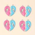 Detailed close-up of colorful unicorn heart puzzle charms with enamel drip finish - Unicorn Pattern Splicing Style (px0836-3)
