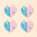 Detail of colorful enamel heart pendants with Best Friends engraved in gold plating - Blue Pink Butterfly Flower Splicing Style (px0836-4)