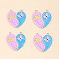 Détail de quatre paires de pendentifs Best Friends en forme de cœur émaillés rose et bleu - Style de Lettre Color Blocking Papillon Rose Bleu (px0836-6)
