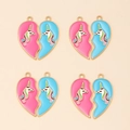 Vue détaillée de pendentifs cœur en alliage avec motif licorne rose et bleu - Style Splicing Licorne Rose Bleu (px0836-7)
