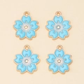 Set of four light blue enamel cherry blossom charms with gold-plated alloy edges - Light Blue Sakura Pendant (px0831-1)