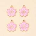 Detail of DIY cherry blossom charms with pink enamel and gold-plated alloy finish - Pink Sakura Pendant (px0831-4)
