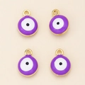 Dettaglio di quattro ciondoli malocchio in smalto viola con bordo dorato per DIY - Viola-Oro KC