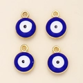 Dettaglio di quattro ciondoli rotondi occhio blu con bordi dorati per la creazione di gioielli - Blu Reale-Oro KC