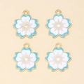 Detail van vier kleurrijke kersenbloesem hangers van legering met wit en blauw emaille - Wit-Blauwe Sakura Hanger (px0831-8)