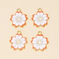 Detail van oranje en witte emaille kersenbloesem hangers met gouden metalen randen - Oranje-Witte Sakura Hanger (px0831-9)