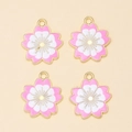 Detailweergave van vier kersenbloesem hangers van legering met roze en wit emaille - Teder Roze Sakura Hanger (px0831-11)