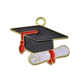 Gold-plated graduation cap and diploma charm with red tassel for DIY jewelry - Doctoral Hat and Diploma Style (px0875-1)