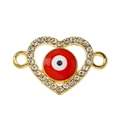 Detail van gouden hartvormige bedel met kristallen en rood boze oog voor DIY-sieraden - Rood