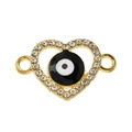 Gouden hart bedeltje met boze oog en strass voor DIY sieraden maken - Zwart