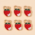 Detail of red enamel strawberry charms for DIY jewelry making with white heart accents - Strawberry Style (px0865-9)
