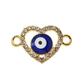 Gouden hart-verbindingsstuk met boze oog en strassteentjes voor het maken van sieraden - Saffierblauw