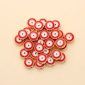 Macro view of 10mm gold-plated evil eye alloy beads with red and white enamel detail - Round Style (px0942-5)