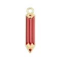 Detailed view of red enamel pencil pendant with gold-plated metal loop for DIY jewelry - Red Regular Pencil (px0930-4)