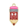 Macro detail of cartoon pencil charm with colorful enamel inlay and golden alloy edges - Red Humanoid Cartoon Pencil (px0930-2)