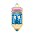 Cartoon colored pencil enamel charms with golden alloy hooks for DIY jewelry crafting - Blue Humanoid Cartoon Pencil (px0930-1)